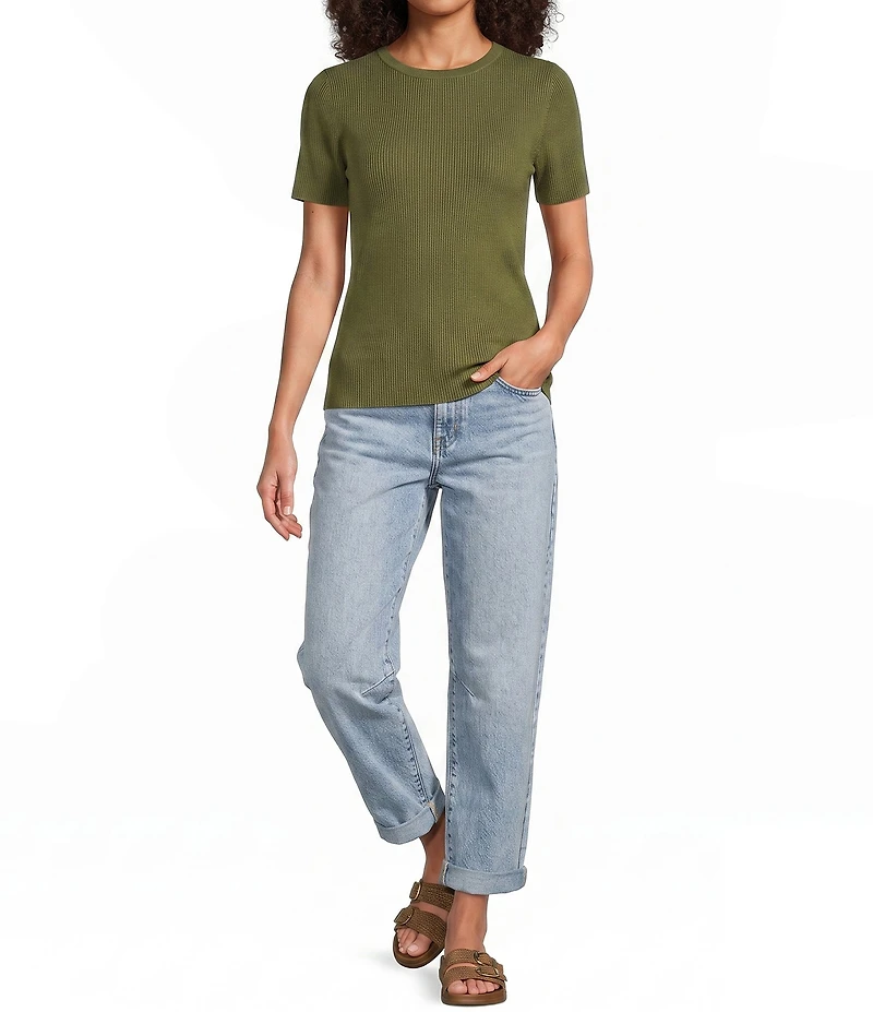 Gibson & Latimer Knit Nylon Crew Neckline Short Sleeve Seamless Top