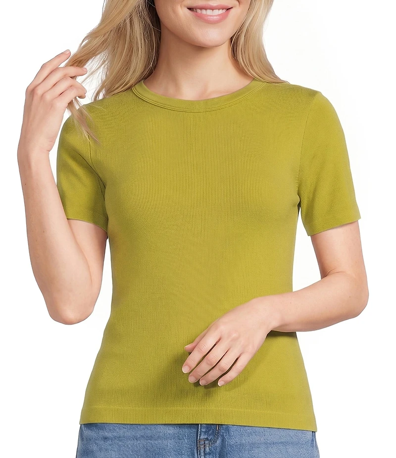 Gibson & Latimer Knit Nylon Crew Neckline Short Sleeve Seamless Top