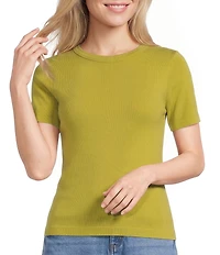 Gibson & Latimer Knit Nylon Crew Neckline Short Sleeve Seamless Top