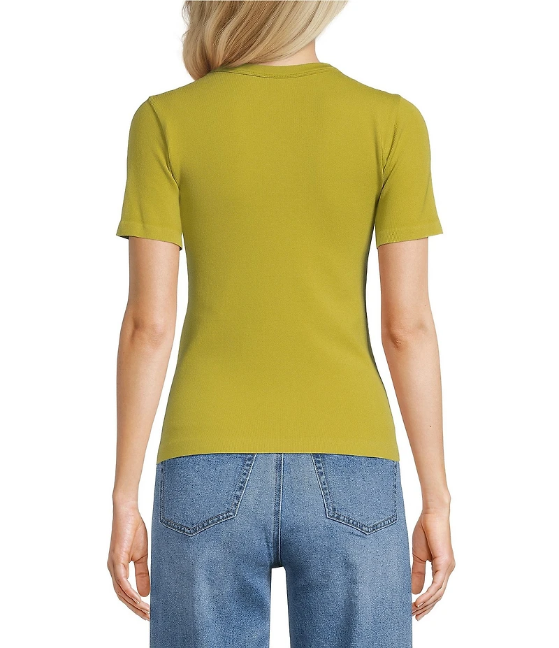 Gibson & Latimer Knit Nylon Crew Neckline Short Sleeve Seamless Top
