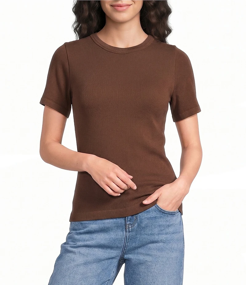 Gibson & Latimer Knit Nylon Crew Neckline Short Sleeve Seamless Top