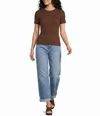 Gibson & Latimer Knit Nylon Crew Neckline Short Sleeve Seamless Top