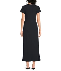 Gibson & Latimer Knit Round Neckline Short Sleeve Fit and Flare Midi Dress