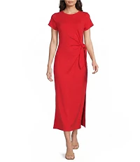 Gibson & Latimer Knit Round Neckline Short Sleeve Fit and Flare Midi Dress
