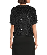 Gibson & Latimer Knit Sequin Crew Neck Elbow Sleeve Sweater