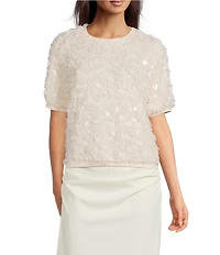 Gibson & Latimer Knit Sequin Crew Neck Elbow Sleeve Sweater