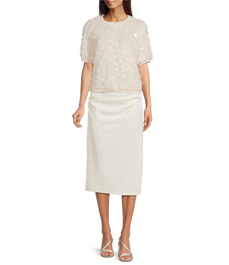 Gibson & Latimer Knit Sequin Crew Neck Elbow Sleeve Sweater