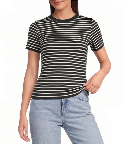 Gibson & Latimer Knit Striped Crew Neck Short Sleeve Seamless Top