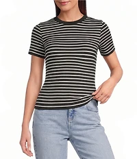 Gibson & Latimer Knit Striped Crew Neck Short Sleeve Seamless Top