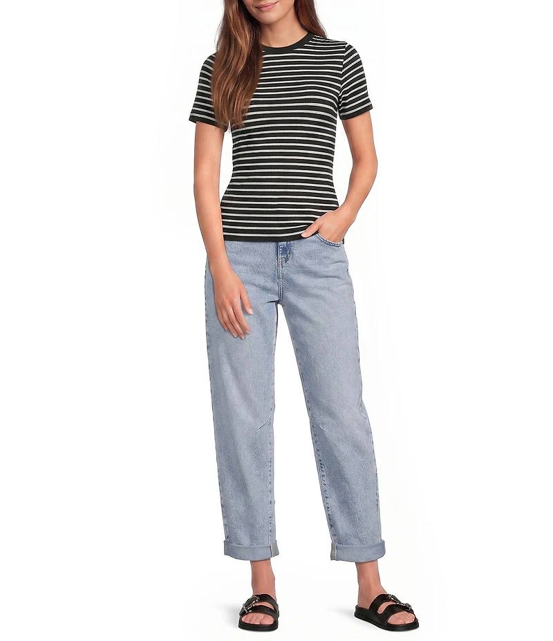 Gibson & Latimer Knit Striped Crew Neck Short Sleeve Seamless Top