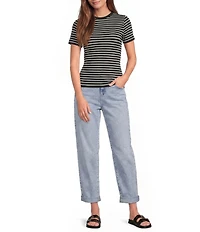 Gibson & Latimer Knit Striped Crew Neck Short Sleeve Seamless Top