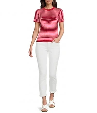 Gibson & Latimer Knit Striped Crew Neck Short Sleeve Seamless Top