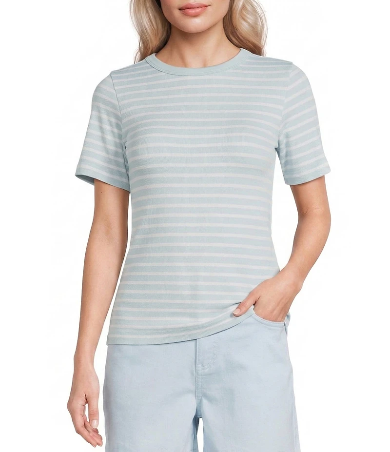 Gibson & Latimer Knit Striped Crew Neck Short Sleeve Seamless Top