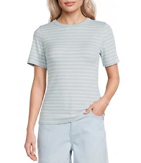 Gibson & Latimer Knit Striped Crew Neck Short Sleeve Seamless Top