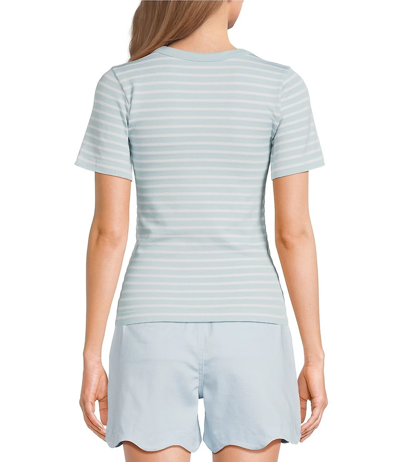 Gibson & Latimer Knit Striped Crew Neck Short Sleeve Seamless Top