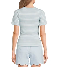 Gibson & Latimer Knit Striped Crew Neck Short Sleeve Seamless Top