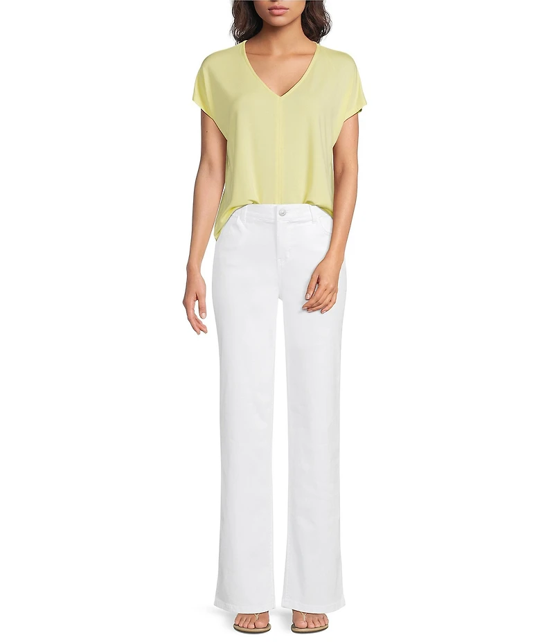 Gibson & Latimer Knit V-Neck Cap Sleeve Shirttail Tee Shirt