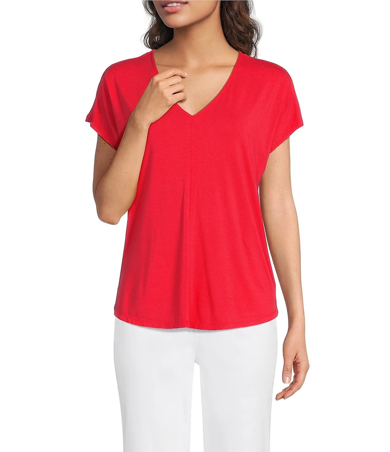 Gibson & Latimer Knit V-Neck Cap Sleeve Shirttail Tee Shirt