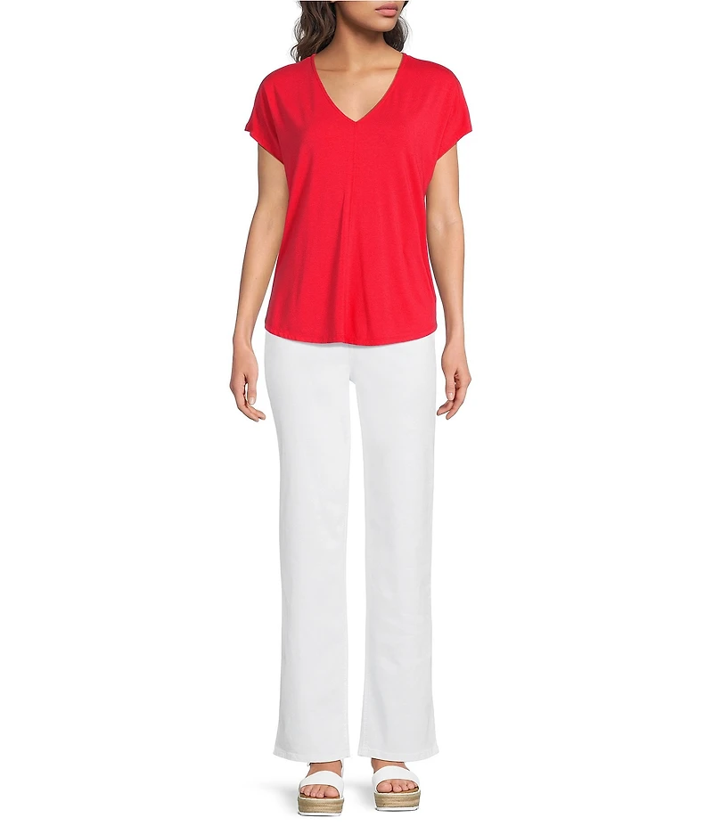 Gibson & Latimer Knit V-Neck Cap Sleeve Shirttail Tee Shirt