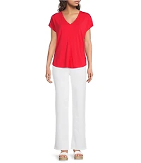 Gibson & Latimer Knit V-Neck Cap Sleeve Shirttail Tee Shirt