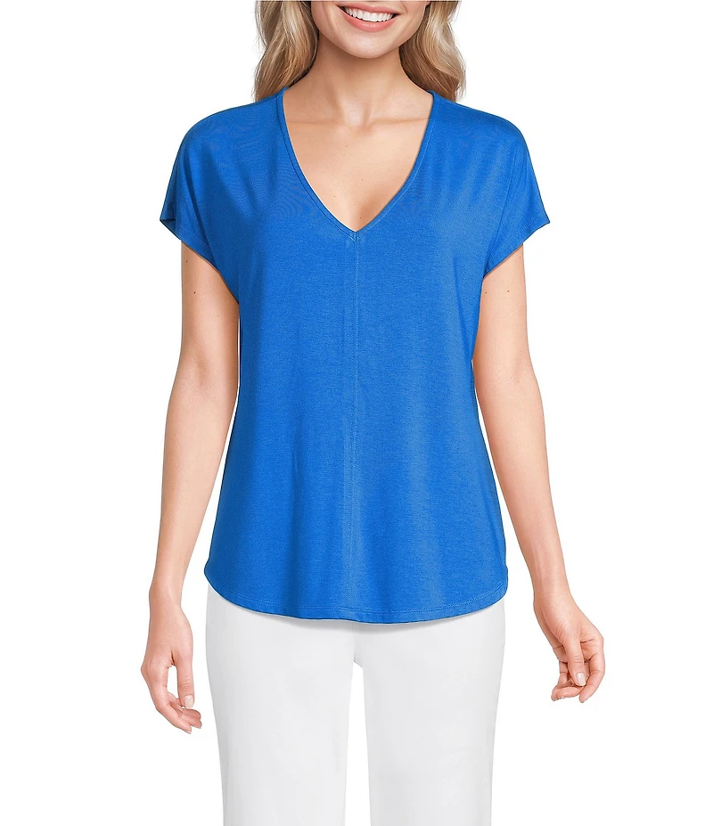 Gibson & Latimer Knit V-Neck Cap Sleeve Shirttail Tee Shirt