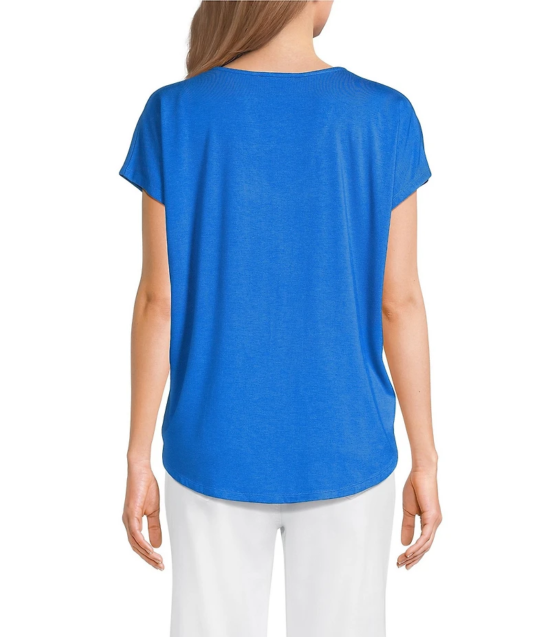 Gibson & Latimer Knit V-Neck Cap Sleeve Shirttail Tee Shirt