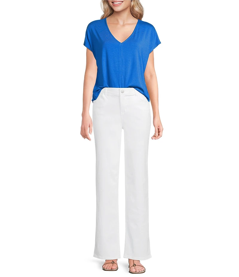 Gibson & Latimer Knit V-Neck Cap Sleeve Shirttail Tee Shirt