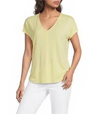 Gibson & Latimer Knit V-Neck Cap Sleeve Shirttail Tee Shirt