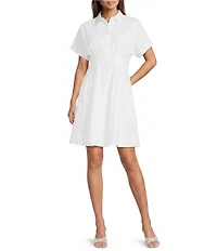 Gibson & Latimer Linen Blend Collared Short Sleeve Button Front A-Line Dress