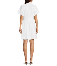 Gibson & Latimer Linen Blend Collared Short Sleeve Button Front A-Line Dress