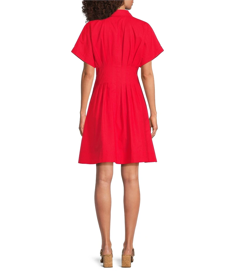 Gibson & Latimer Linen Blend Collared Short Sleeve Button Front A-Line Dress
