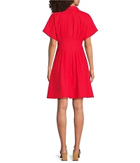 Gibson & Latimer Linen Blend Collared Short Sleeve Button Front A-Line Dress