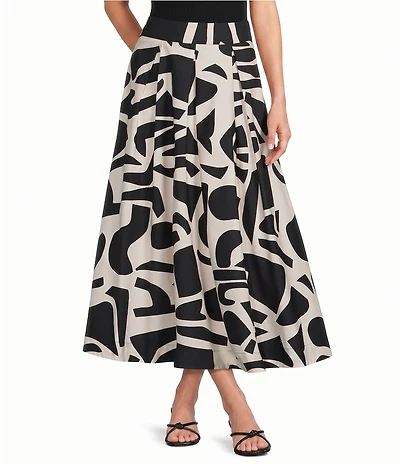 Gibson & Latimer Modern Geo Print A-Line Pleated Woven Coordinating Maxi Skirt