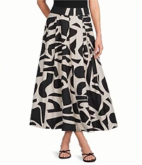 Gibson & Latimer Modern Geo Print A-Line Pleated Woven Coordinating Maxi Skirt