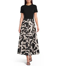 Gibson & Latimer Modern Geo Print A-Line Pleated Woven Coordinating Maxi Skirt