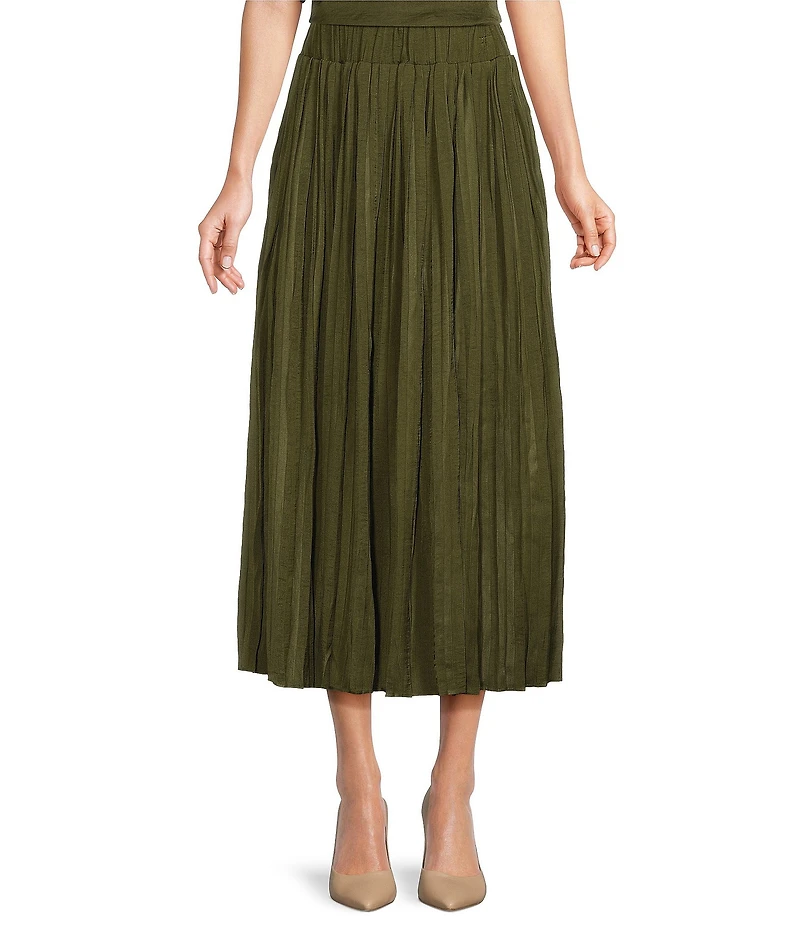 Gibson & Latimer Moonshadow Belted Pleated Midi Skirt