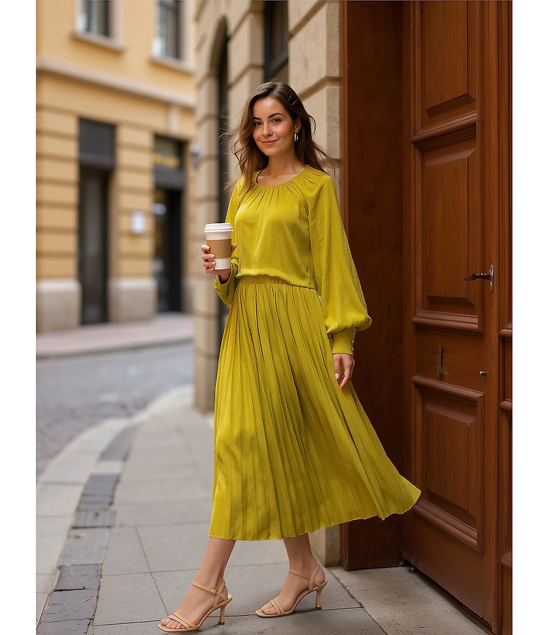 Gibson & Latimer Moonshadow Belted Pleated Midi Skirt