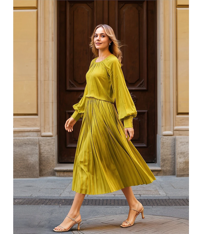 Gibson & Latimer Moonshadow Belted Pleated Midi Skirt