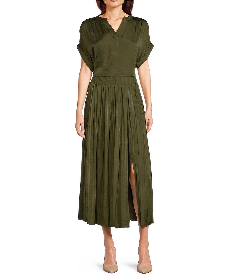 Gibson & Latimer Moonshadow Belted Pleated Midi Skirt