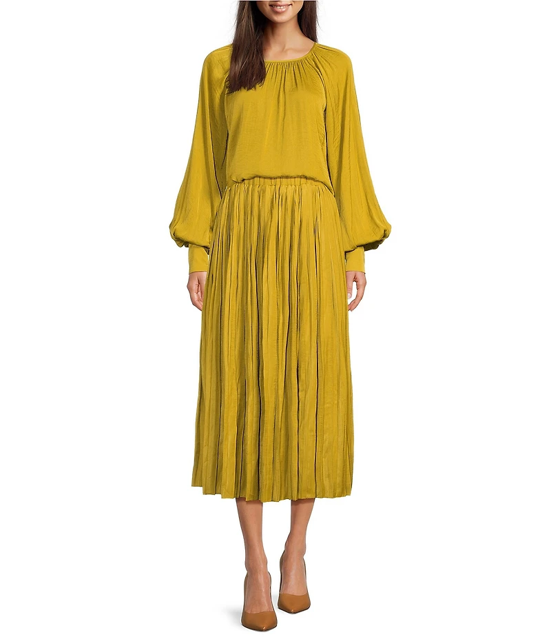 Gibson & Latimer Moonshadow Belted Pleated Midi Skirt