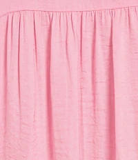 Gibson & Latimer Moonshadow Satin Split Round Neck Dropped Short Roll Tab Sleeve Hi-Low Shirttail Blouse