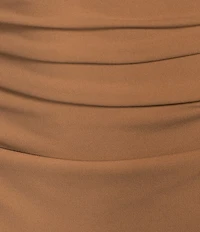 Gibson & Latimer Crepe Knit Asymmetric Neck One Shoulder Off-the-Shoulder Short Sleeve Ruched Sheath Midi Dress