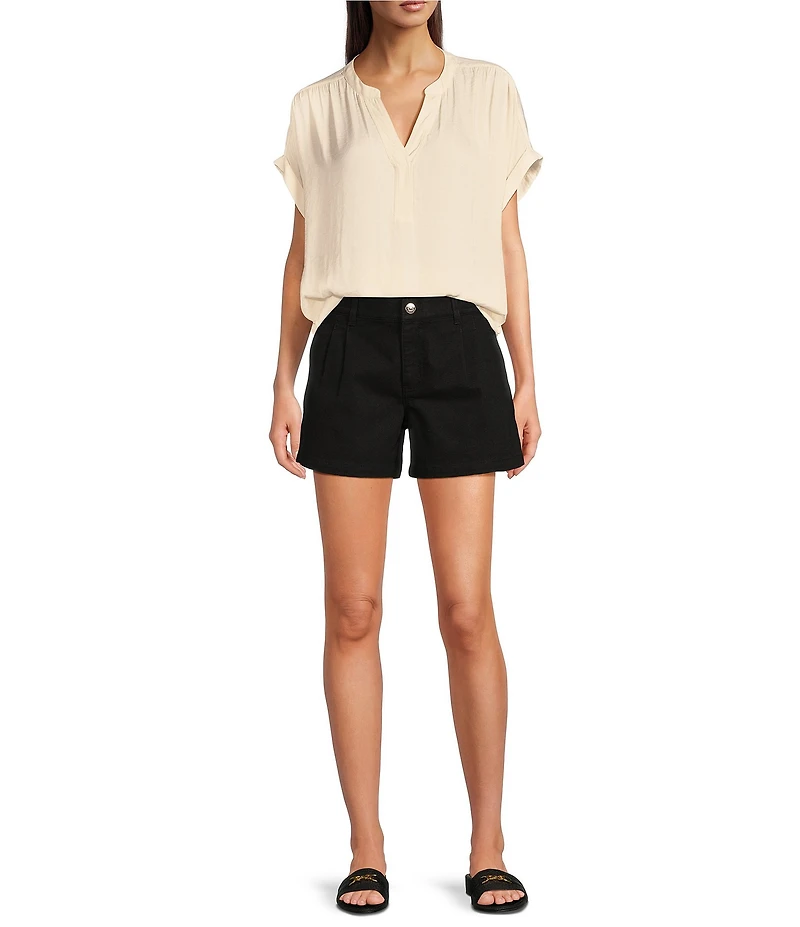 Gibson & Latimer Perfect Fit Denim Mid Rise Pleated Shorts