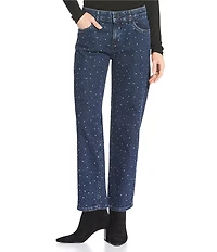 Gibson & Latimer Perfect Fit Denim Mid Rise Rhinestone Straight Leg Full Length Jeans