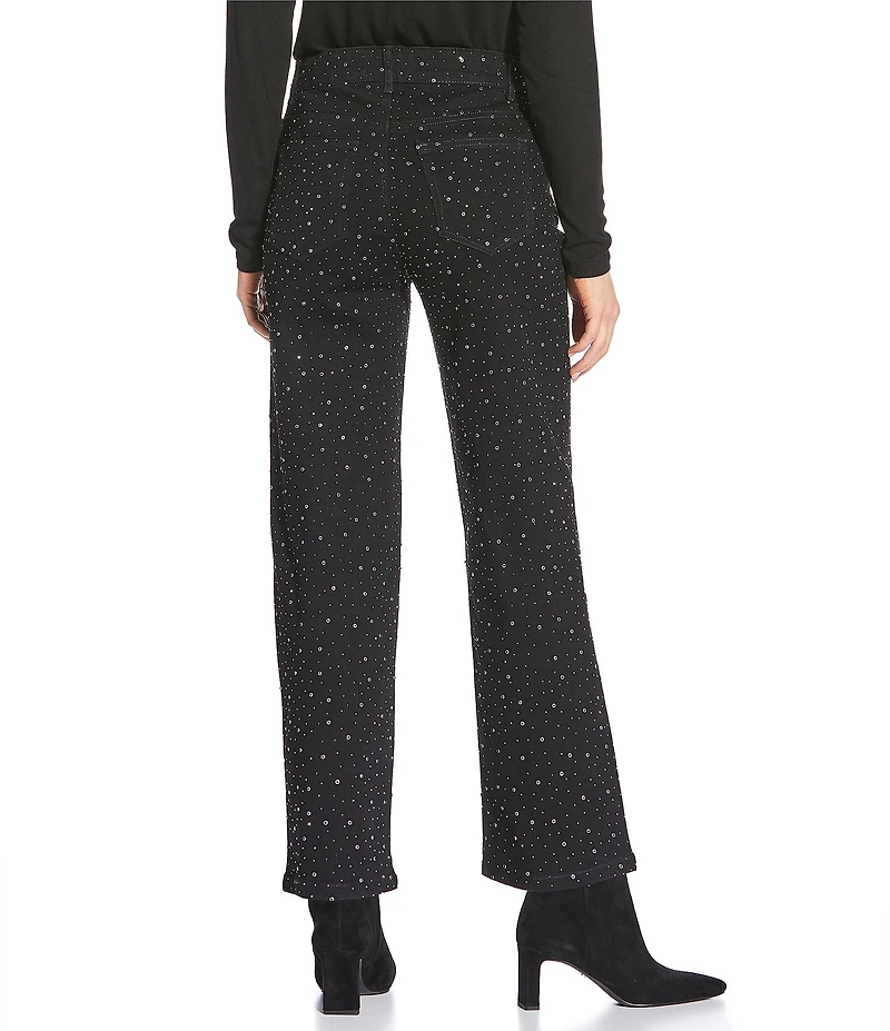 Gibson & Latimer Perfect Fit Denim Mid Rise Rhinestone Straight Leg Full Length Jeans