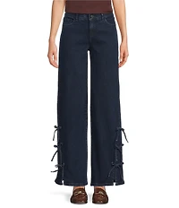 Gibson & Latimer Perfect Fit Denim Mid Rise Split Side Bow Detail Wide Leg Jeans