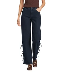 Gibson & Latimer Perfect Fit Denim Mid Rise Split Side Bow Detail Wide Leg Jeans