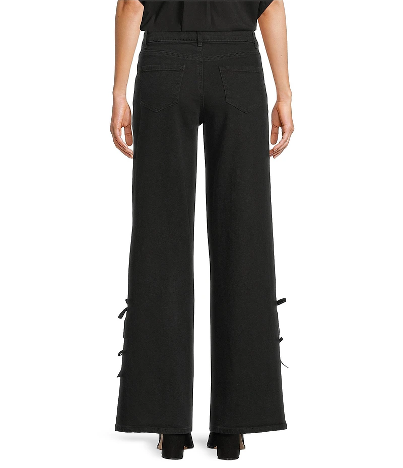 Gibson & Latimer Perfect Fit Denim Mid Rise Split Side Bow Detail Wide Leg Jeans