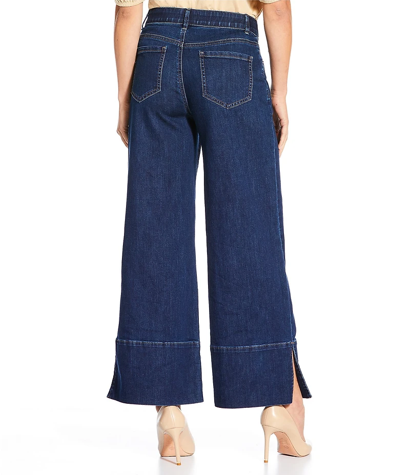 Gibson & Latimer Perfect Fit Denim Mid Rise Wide Ankle Leg Split Side Hem Palazzo Jeans
