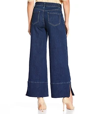 Gibson & Latimer Perfect Fit Denim Mid Rise Wide Ankle Leg Split Side Hem Palazzo Jeans